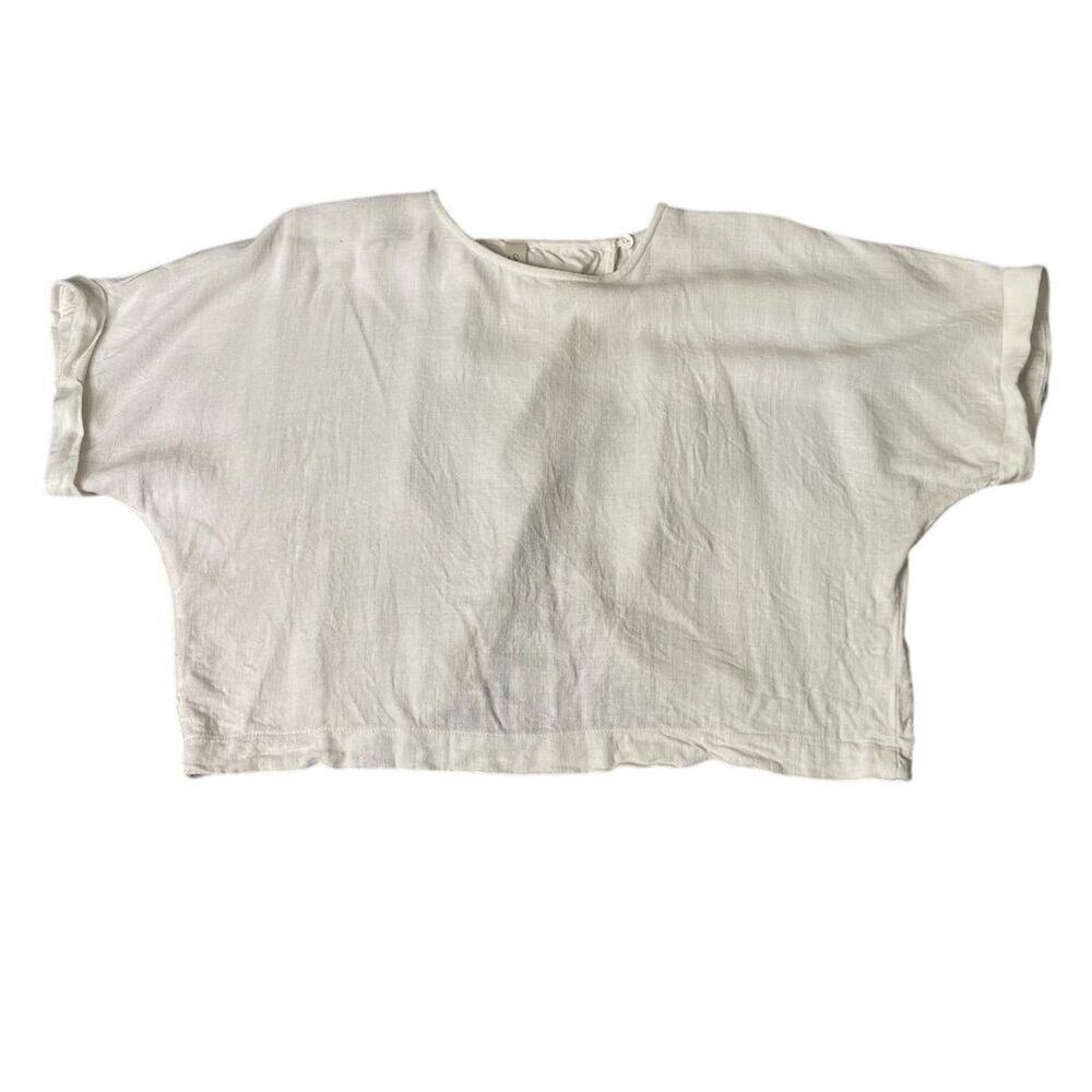 Mahina Hawaii Women's Ivory Oversized Boxy cotton blend crop top M Short Sleeve
